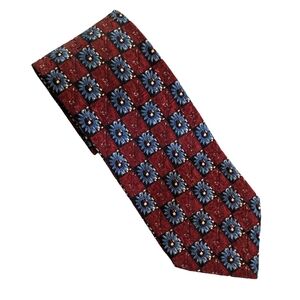 Ermenegildo Zegna Red with Blue Flower Print Silk Tie